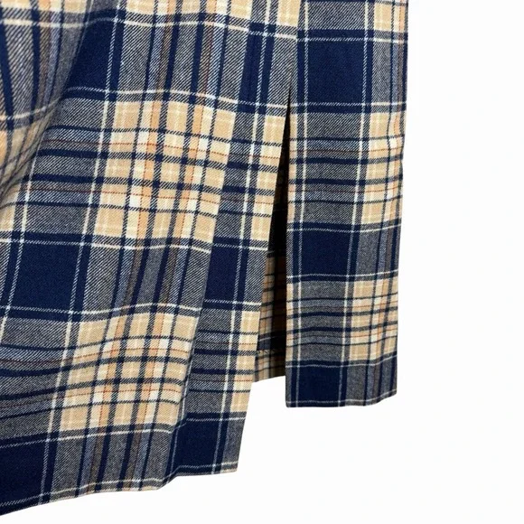 VTG Pendleton 100 % Virgin Wool Plaid Skirt 9/10 Blue Tan A-Line Midi USA Preppy - Picture 6 of 12
